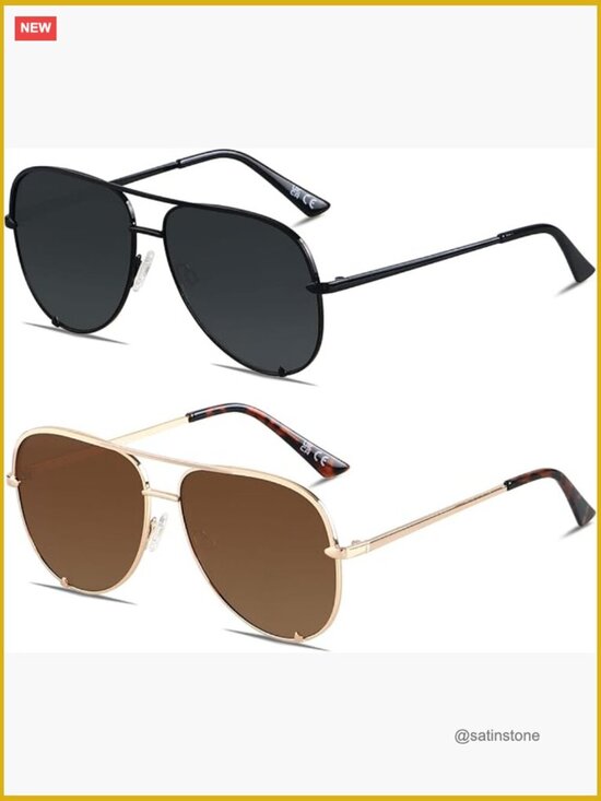 Oversized Aviator Sunglasses with UV Protection, Metal Frame main image 4